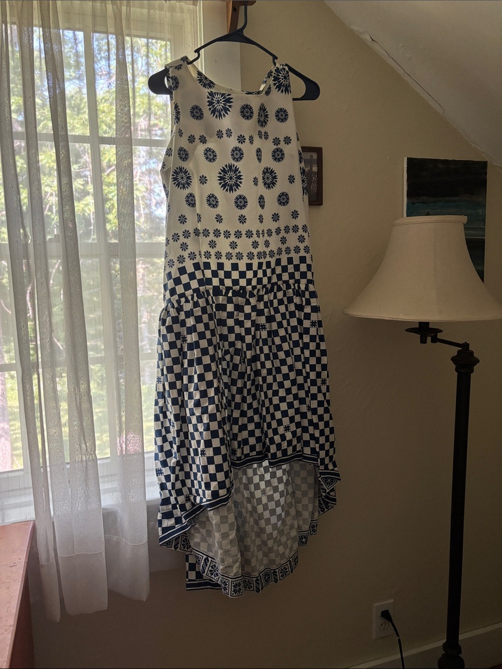 Latvian hand made Blue and White Patterned High-Low Sundress